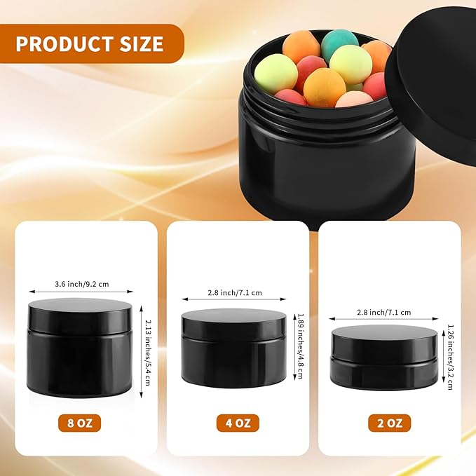 24 Pack 4 Oz Plastic Containers with black Lids, Empty BPA Free and Refillable Cosmetic Jars Travel Containers for Creams, Lotion, Bath Salts, Sugar Scrub, Slime, Lip Scrub, Makeup