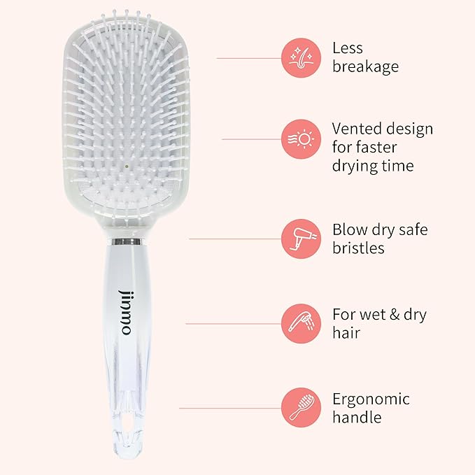 Paddle Hair Brush for Women-Detangling Cushion Brush with Soft Ball-Tip Bristles,Anti-Static Wide Brush for Wet Dry Hair,Smooth Comfortable Scalp Care