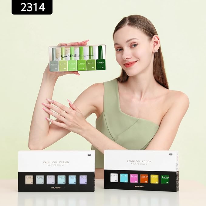 CANNI 6Pcs 9ml Emerald Green Gel Nail Polish Set- Dark Sage Forest Green Gel Polish Kit Lime Olive Forest Colors DIY at Home Salon Christmas New Year's Gifts for Girls
