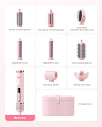 8-in-1 Professional Hot Air Styler&Hair Dryer Brush, Powerful Multi-Styler with Auto-Wrap Curler with Storage Case, Fast Drying Curling Straightening Volumizing Without Heat Damage(Pink)