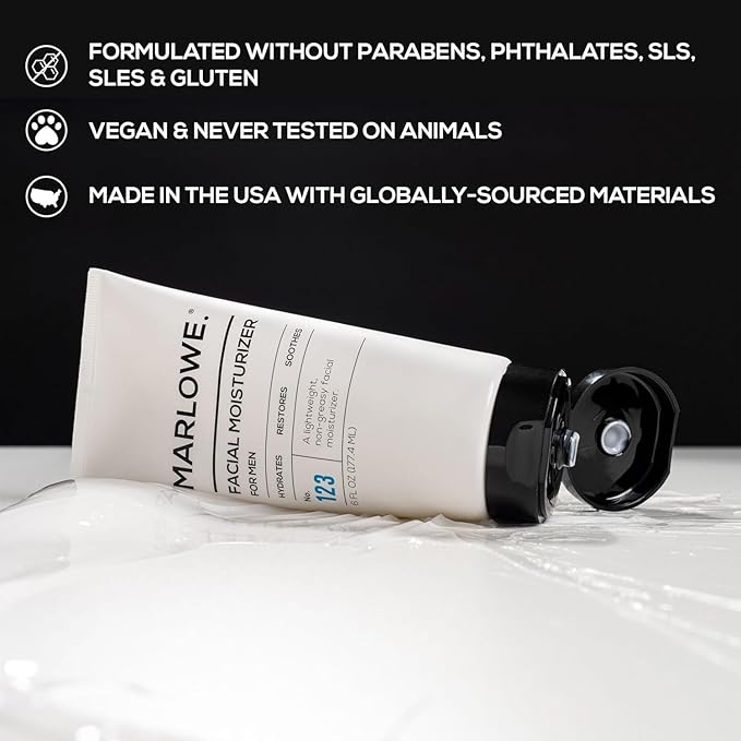 MARLOWE. Skin Care Set, No. 122 Facial Scrub 6 oz & No. 123 Facial Moisturizer 6 oz with Natural Extracts & Antioxidants, Cleanses, Exfoliates, Hydrates & Soothes