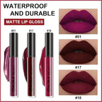 evpct 3Pcs Dark Red Purple Plum Matte Liquid Lipstick Sets for Women Matte Lip Stain Long Lasting Waterproof, Burgundy Blood Blue Red lipstick, Black Cherry Maroon Gothic 24 Hours Magic Lipsticks