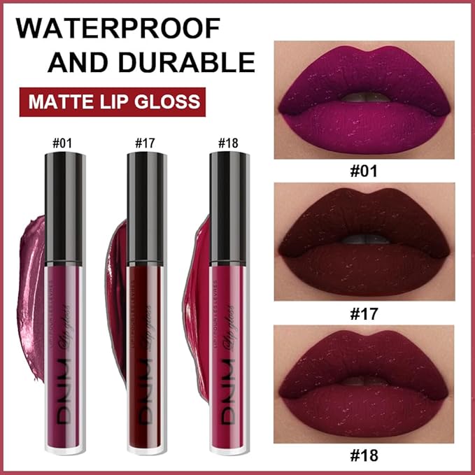 evpct 3Pcs Dark Red Purple Plum Matte Liquid Lipstick Sets for Women Matte Lip Stain Long Lasting Waterproof, Burgundy Blood Blue Red lipstick, Black Cherry Maroon Gothic 24 Hours Magic Lipsticks