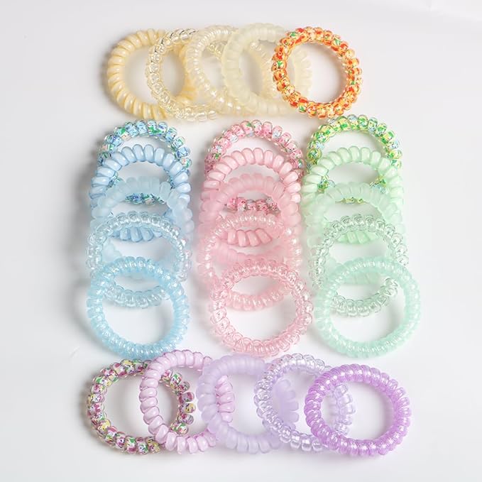 Spiral Hair Tie, 25 Count, Pack of 1 Skin-friendly TPU, Elastic Coil Hair Ties for Women Girls, No Crease Telephone Wire Cord Hair Ties for Thick Hair & Thin Hair, Mixed Color