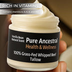 Pure Ancestral Health & Wellness 100% Grass Fed Beef Tallow for Skin Care - Face + Body - Whipped Moisturizer for Sensitive Skin - Natural Lotion | Large 9 Oz Jar. (Vanilla Scented)