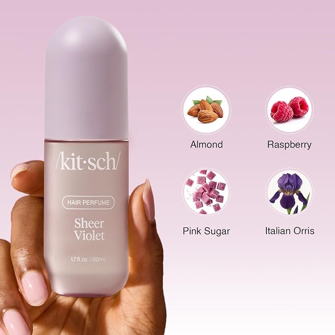 Kitsch Hair Perfume for Women - Sheer Violet | Clean, Deodorizing & Patented Odor-Eliminating Technology Hair Spray & Body Mist - Freshen Hair, Body & Pillows - Raspberry, Soft Musk Scent - 50mL