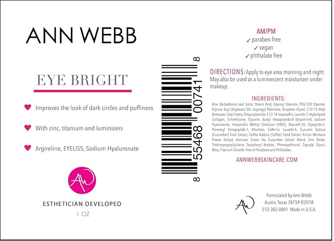 Eye Bright Cream - Anti Aging Eye Cream w/Collagen Peptides & Hyaluronic Acid for Dark Circles, Firms Fine Lines 1oz