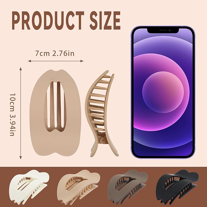 Flat Hair Clips for Women - Stylish French Lay Down Flat Claw Clips for Thick Thin Hair, Comfortable Curved Large Flat Clips, Leopard Print Non-Slip Strong Hold Hair Accessories, Tortoise Pack of 8