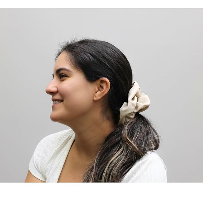 Handmade Oversized Linen Scrunchie – 100% Natural Linen in Dusty Pink, Blue, Sand or Yellow – Gentle Hold for All Hair Types – Unique, Soft, and Lightweight Hair Accessory (Soft Pink)