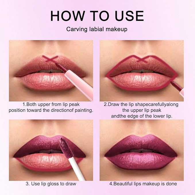 Kaely 2-in-1 Dark Plum Purple Red Metallic Lipstick and Lip Liner Makeup, Shimmer Liquid Metallic Lipsticks for Women, Glitter Lip Gloss Stain Long Lasting Waterproof Smudge Proof 24 Hour, Vegan 26