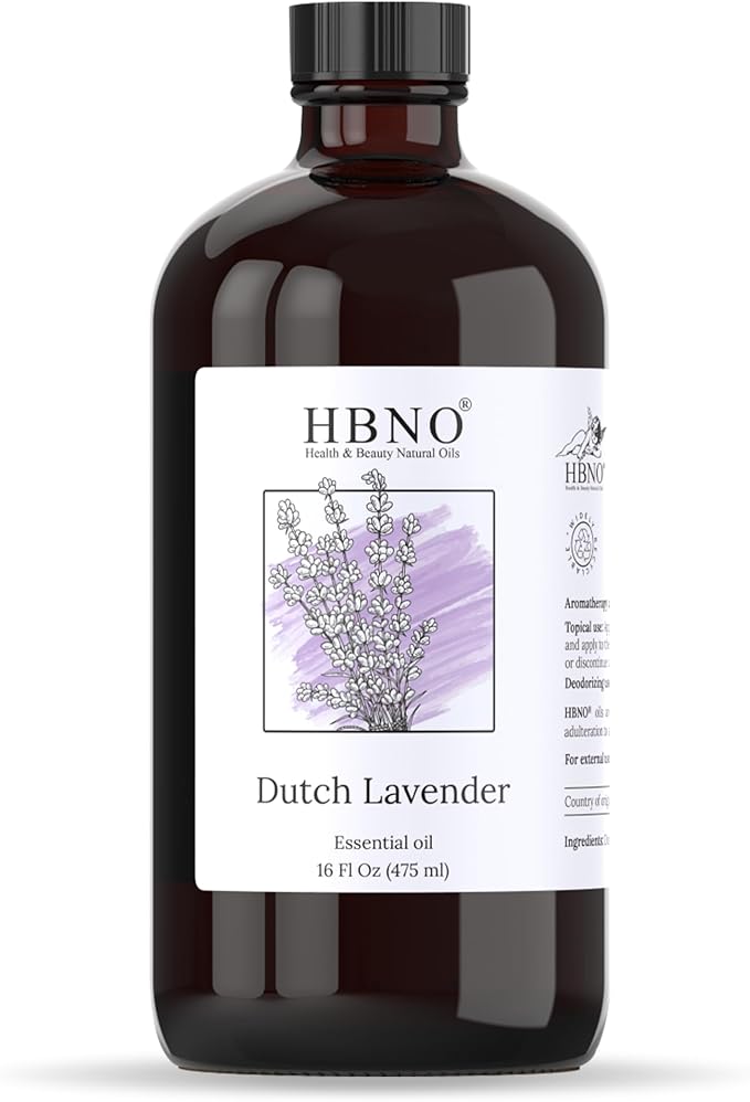 HBNO Lavender Dutch Oil - 16 oz (475 ml) Large Size - Ideal for Shampoos, Conditioners, Mouth Washes, Face wash, Lotions, and Skin Care Products (Glass Bottle).
