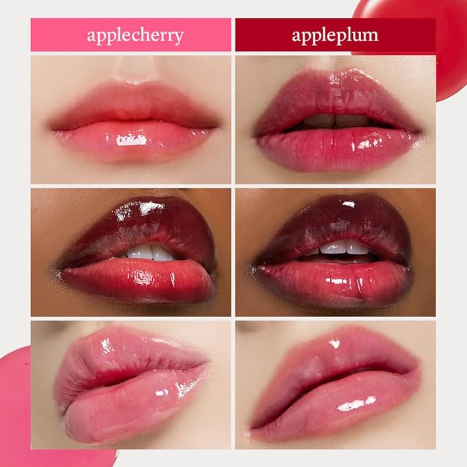 NOONI Korean Lip Oil Set - Applecherry & Appleplum | Long-Lasting, Moisturizing, Plumping, Revitalizing for Dry Lips, Waterproof, No Peel Off, Stocking Stuffers, 0.12 FL Oz x 2ea