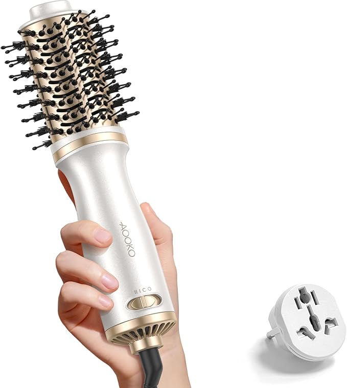 Dual Voltage Mini Hair Dryer Brush, 4 in 1 Blow Dryer Brush for European Travel, 120-240V for International Travel
