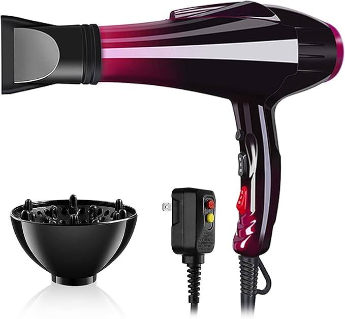 Hair Dryer Professional Blow Dryer Negative Ions 3500W Powerful Fast Drying Low Noise Long Cord Quick Dryer with Nozzle and Diffuser Hair Blow Dryer with 2 Speed and 3 Heat Settings (Purple-2)