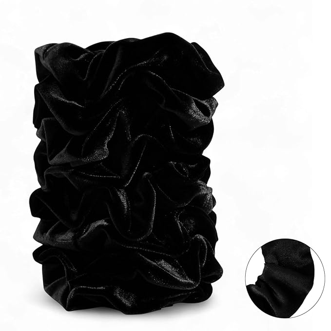 Velvet Scrunchies for Women – 8PCS Black Large Hair Ties – No Crease, Frizz-Free, Soft & Gentle Elastic Hair Bands for Fine, Short, or Everyday Hair, Stylish Hair Accessories Gifts