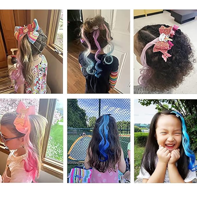 6-Colors Hair Bows Clips Hair Accessories For Girls Bows For Girls Braided Curly Gradient Color Wig