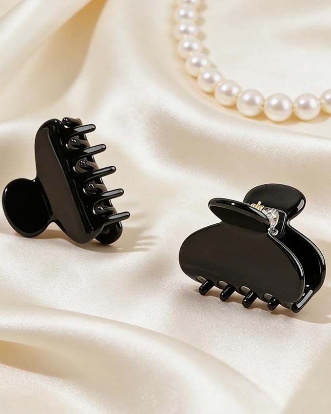 MAORULU 2 Pack Mini Acetate Hair Claw Clips – 1.6 Inch Small Durable Hair Clips for Women & Girls, Strong Hold Tiny Jaw Clips for Bangs & Half Up Hairstyles (Black)
