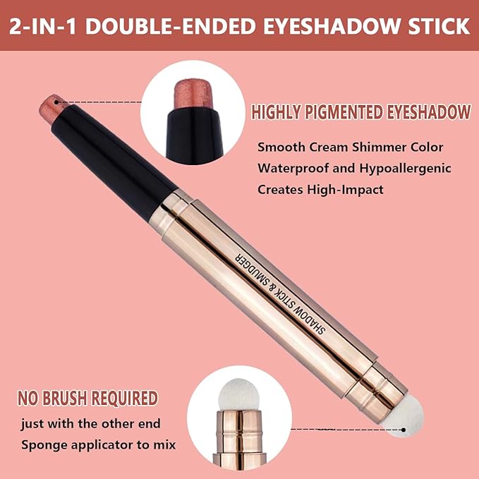 Orange Brown Eyeshadow Stick Makeup, Highlighter Matte Cream Eye Shadow Pencil, Waterproof Hypoallergenic Long Lasting Crayon, Glitter Primer Palette Shimmer Eyeliner Pen