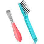 Boao 2 Pieces Hair Brush Cleaning Tool Comb Set Mini Hair Brush Dirt Remover with Metal Wire Rake for Removing Hair Dust Home and Salon Use(Pink and Green)