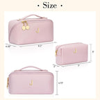 Birthday Gifts for Women Teen Girl, Personalized Initial Makeup Organizer Bag Set, Open Flat Travel Cosmetic Bag With Clear Divider and Handle(Pink,J)