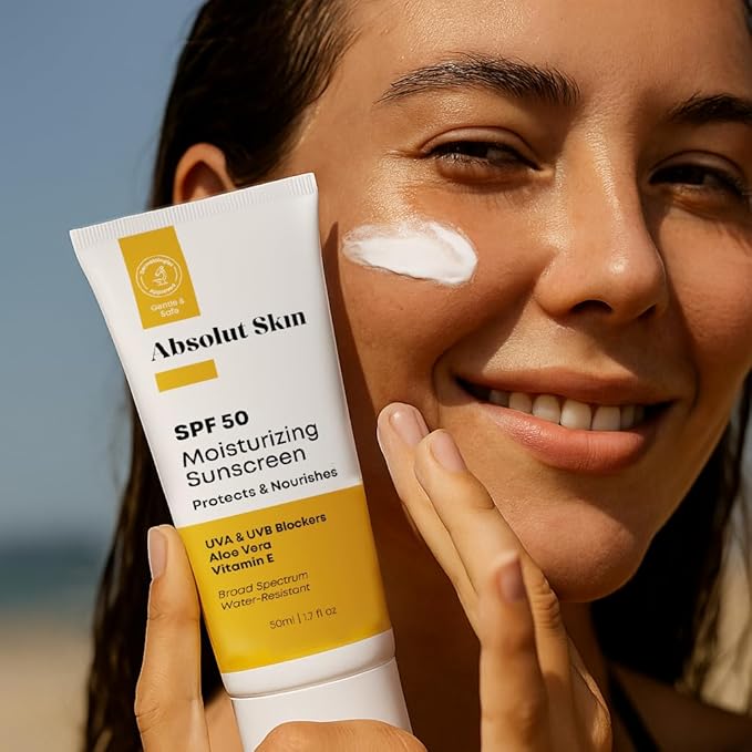 AbsolutSkin SPF 50 Moisturizing Sunscreen – Lightweight Daily Face Sunscreen with Aloe & Vitamin E – No White Cast – 60ml