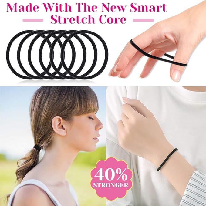 Anezus 250 Pcs Black Elastics Small Hair Ties Elastics Small Hair Rubber Bands Accessories Ponytail Holders for Women Girls Baby Toddlers Men with Thick Straight Curly Hair, 3 mm