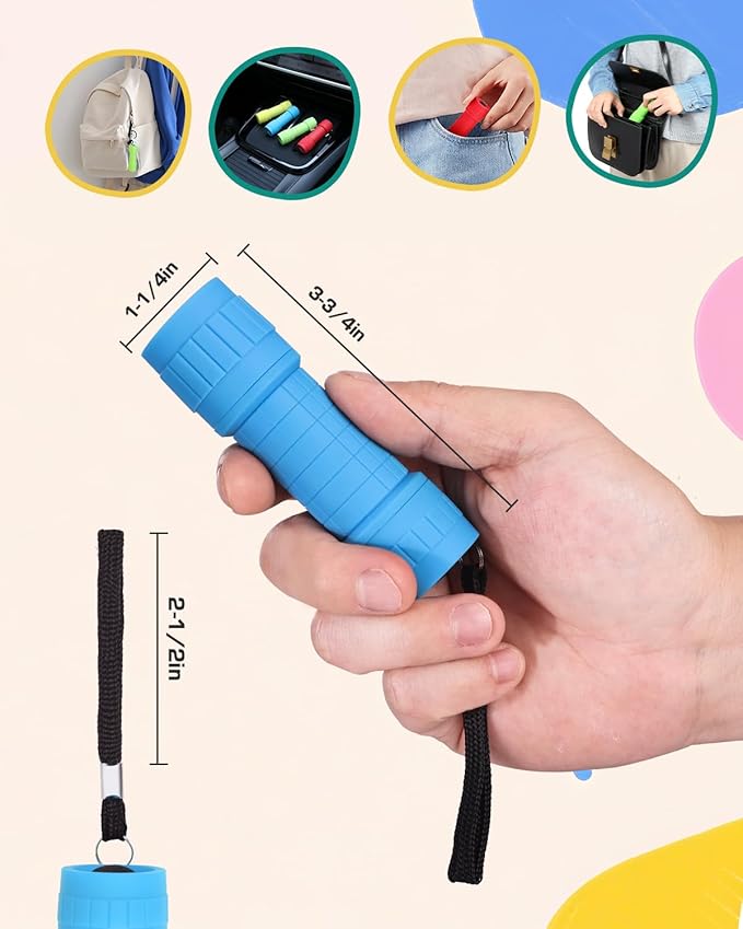 EverBrite 16-Pack Mini LED Flashlight Set, Small Flash Lights Assorted 4 Colors, 48 AAA Batteries Included, for Emergency, Camping, Hiking, Outdoor Activities, Bulk Holiday Gifts