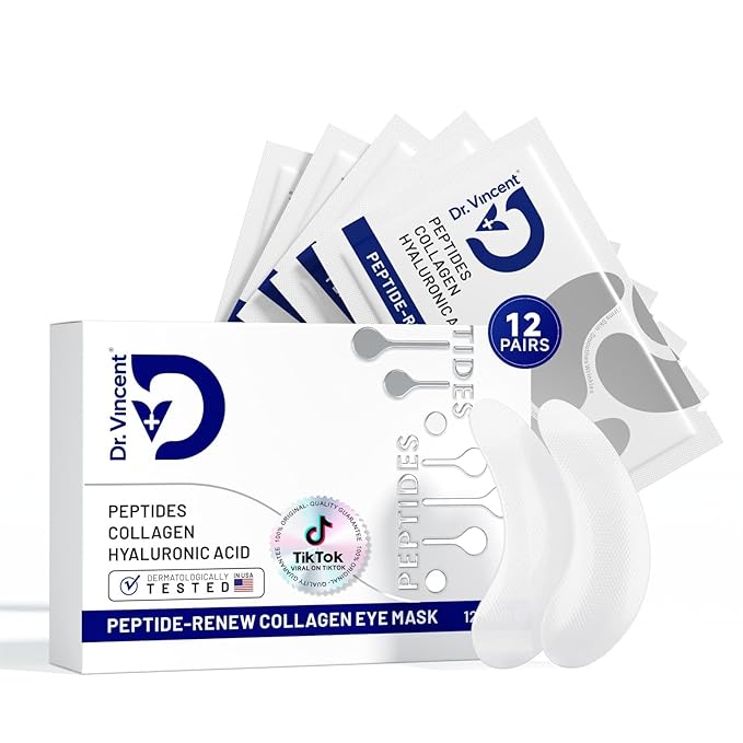 Peptide Under Eye Patches, Firming Eye Patches Instant Reduces Dark Circles and Puffiness, Collagen Under Eye Mask for Bags Treatment, Wrinkles, 12 Pairs