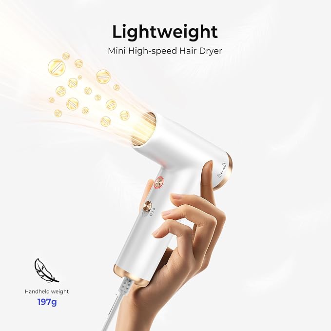 Mini Hair Dryer, 4-Temp High Speed Ionic Hair Dryer, 2-Speed Lightweight Portable Small Hair Dryers, 110,000 RPM Hair Blow Dryer Travel Blow Dryer with Self-Cleaning Styler & Advanced Protection