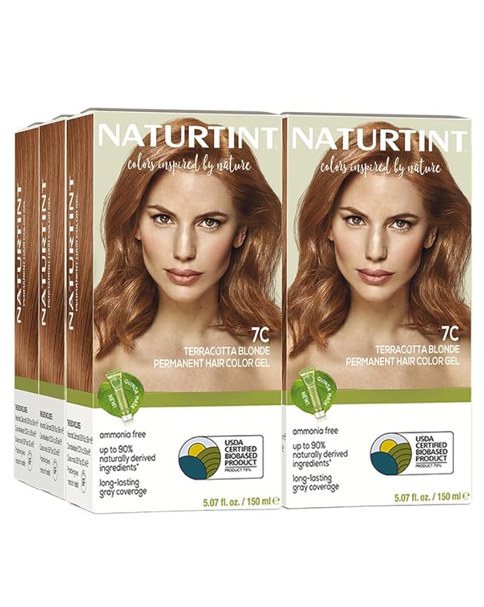 Naturtint 7C Terracotta Blonde Permanent Hair Color (Pack of 6), Ammonia Free, Vegan, Cruelty Free, up to 100% Gray Coverage, Long Lasting Results (Packaging may vary)