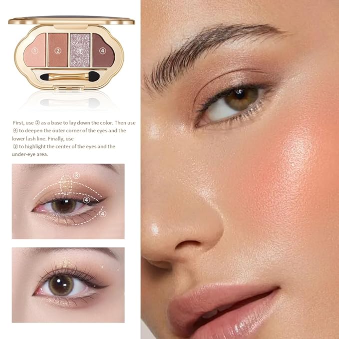 4-Color Eyeshadow Palette, Matte & Shimmer Neutrals, Highly Pigmented & Blendable, Everyday Natural Makeup, Travel-Friendly Compact, Warm Pumpkin Brown