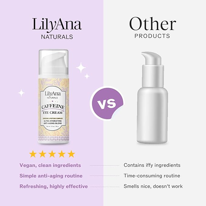 LilyAna Naturals Caffeine Eye Cream with Peptides for Dark Circles, Puffiness, Fine Lines and Wrinkles 1.0 oz