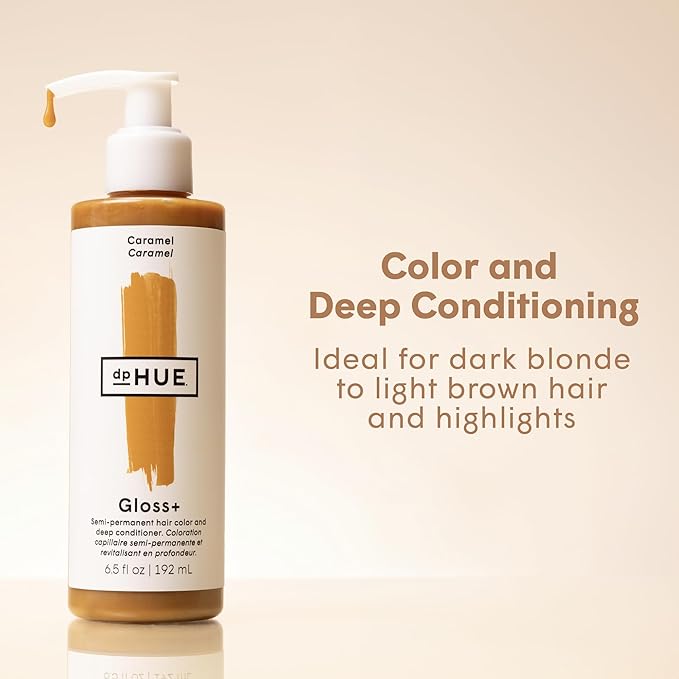 dpHUE Gloss+, Caramel - Conditioning Semi-Permanent Gloss - For Dark Blonde & Light Brown Hair with Golden Tones - Lasts Up to 8 Washes - Vegan, Leaping Bunny Certified - 6.5 oz (8-12 Applications)