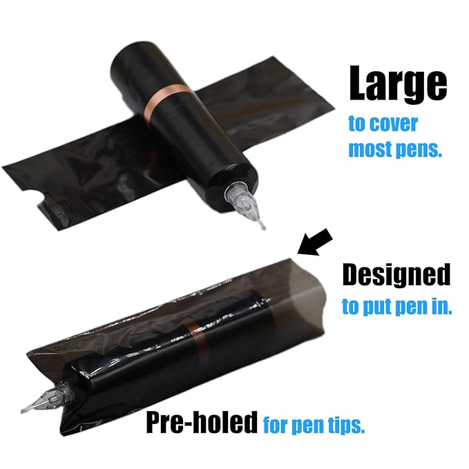 204Pcs Tattoo Pen Covers & Grip Wrap - Black, 200 Covers & 4pcs Grip Tape, Tattoo Machine Parts, Adult