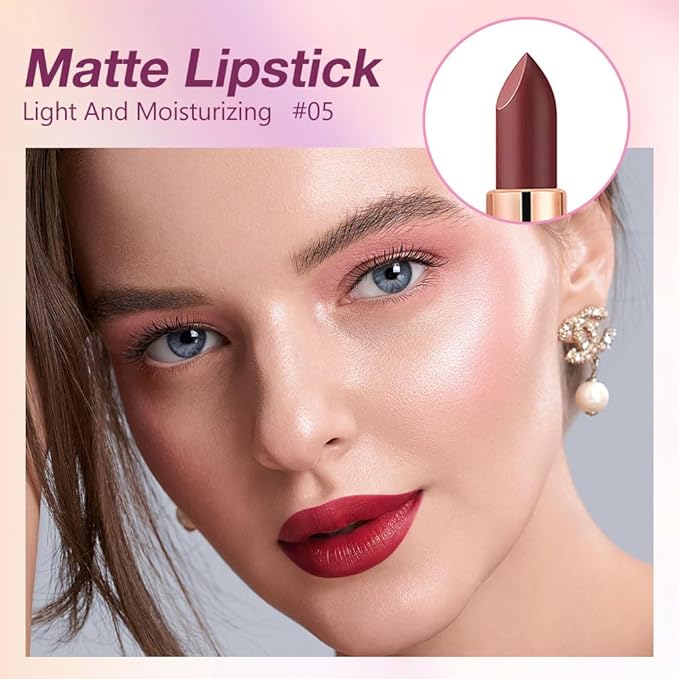 evpct Ruby Red Matte Creamy Lipstick for Women, Long Lasting Waterproof Velvet Lipstick, Lip Stick Crayon Buildable Blendable Creamy Color, Longwear Lip Makeup Cruelty-free 24 hours original labios 05