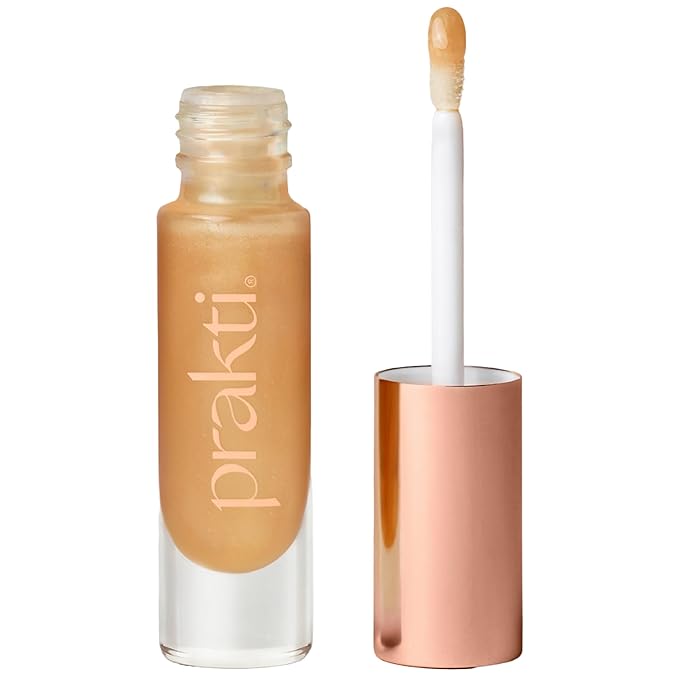 Prakti KhushiKiss Nourishing Lip Oil in Sparkling Chai, Hydrates & Plumps Lips, High-Shine Finish, with Hyaluronic Acid & Peptides, 0.17 oz