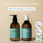 LIKOA, Smooth and Neutral Shampoo and Treatment Set, Vegan, Halal, Lightweight Moisture for Fine, Dry, or Tangle-Prone Hair, Botanical Hair Care, White Floral Scent, Made in Japan, 16.9/17.64 Fl oz