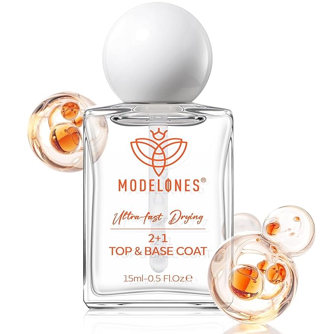 modelones Nail Polish Top Coat Base Coat 3-in-One, 15 Ml Clear Nail Strengthener Quick Dry Long Lasting Shine Chip Fade Resistant Nails Protect Care Gifts for Women