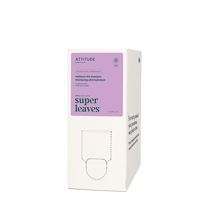 ATTITUDE Moisture Rich Hair Shampoo, EWG Verified, For Dry and Damaged Hair, Naturally Derived Ingredients, Vegan and Plant Based, Quinoa and Jojoba, Bulk Refill, 67.6 Fl Oz