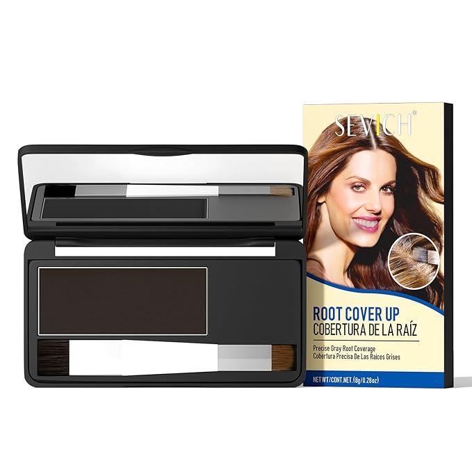 SEVICH Root Touch Up Hair Color Powder with Mirror & Brush – Instant Gray Hair Cover Up, Waterproof Sweatproof Formula, Natural Finish for Hairline & Bald Spot, 48H Long Lasting, Med Brown