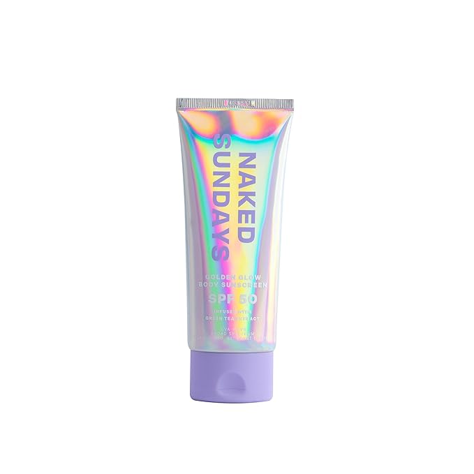 Naked Sundays SPF50 Golden Glow Body Sunscreen – Broad Spectrum UVA/UVB Protection, Glowy & Shimmering, Fragrance-Free, Firming, Non-Transfer SPF Lotion – 100ml
