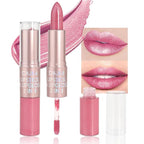 evpct 2 in 1 Rose Pink Glitter Metallic Shimmer Diamond Lipstick and Lip Gloss Set for Women Long Lasting Waterproof, Baby Nude Pink Sparkle Glitter Shiny Lipstick and Lip Liner Makeup Set, 06#