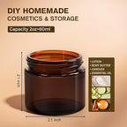 2oz Jars with Lids, HOA Kinh 40 Pack Amber Glass Jars with Lids Empty Cosmetic Containers Round Airtight Glass Jar with Black Lid for Storing Lotions Powders Ointments