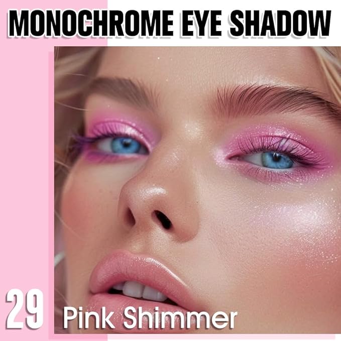 Pink Single Shimmer Eyeshadow Makeup, Neutral Powde Eye Shadow for Women, Bright Light Pink Rose Glitter Sparkle Singles Eyeshadow Palette Pigmented Waterproof, Girls Christmas Eyeshadows Gifts