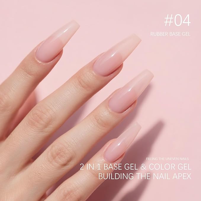 CANNI Rubber Base Gel Nail Polish Set- 6 Pcs 9 Ml Clear Milky White Neutral Nude Pink Colors Rubber Base for Nails, Soak Off LED Nail Gel Manicure Kit DIY at Home Salon Gifts