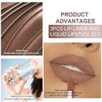 3Pcs 2 in 1 Pale Neutral True Nude Matte Lip Liner and Liquid Lipstick Stain Makeup Set for women, Long Lasting Smudge Proof Lip Tint Matte Finish Lip Gloss for All-Day Color Hold, Set30