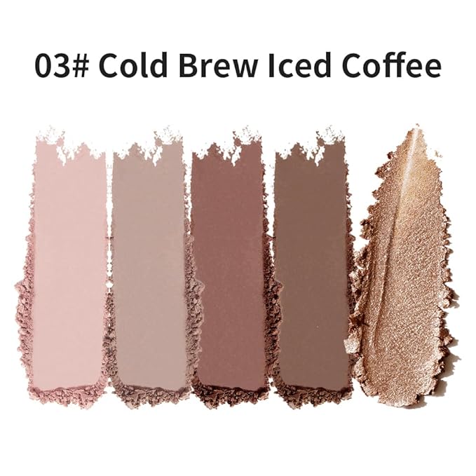 5-Color Eyeshadow Palette, Matte & Shimmer Neutral Browns, Low Saturation High Pigment, Blendable Buildable Waterproof, Smooth Skin-Friendly, 3#