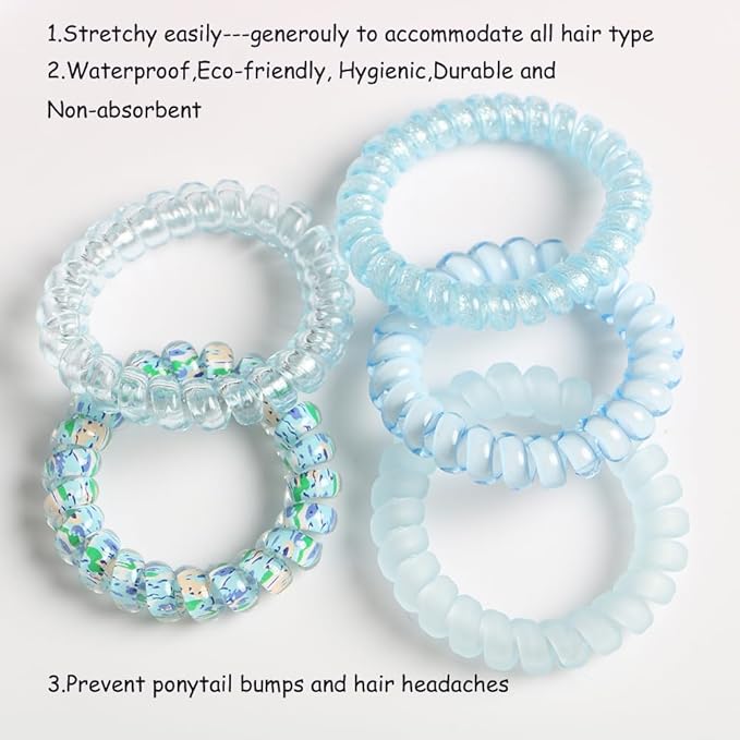 Spiral Hair Tie, 25 Count, Pack of 1 Skin-friendly TPU, Elastic Coil Hair Ties for Women Girls, No Crease Telephone Wire Cord Hair Ties for Thick Hair & Thin Hair, Mixed Color