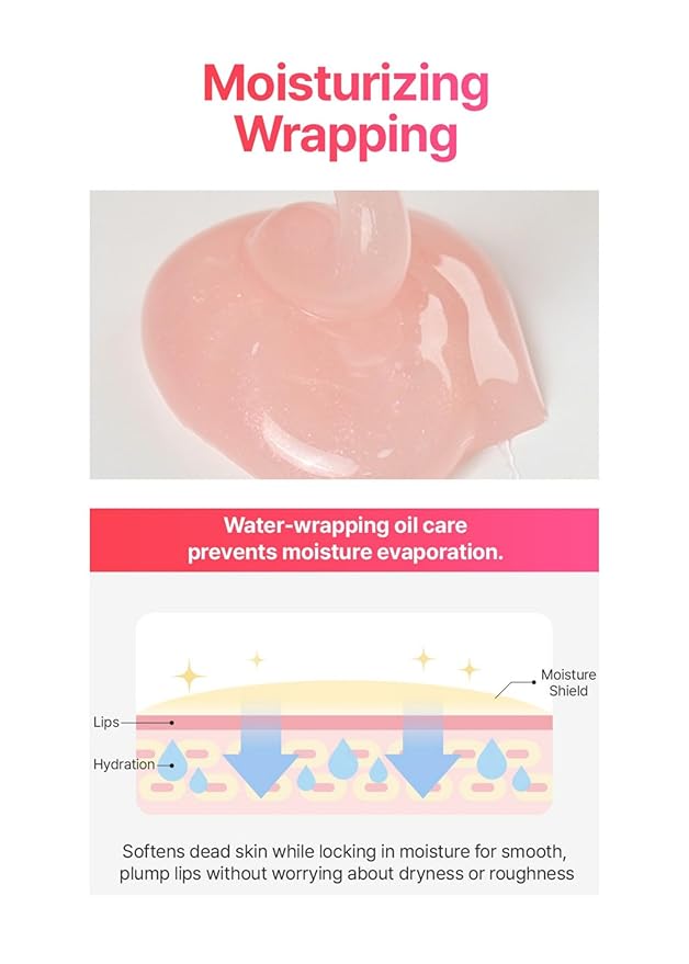 Lip Care Oil Clear 0.34 Fl Oz, Vegan Moisturizing Lip Oil with Jelly Massager for Dry Lips, 24H Hydration, Cooling & Exfoliating Lip Treatment, Korean Lip Mask Oil, BeginS