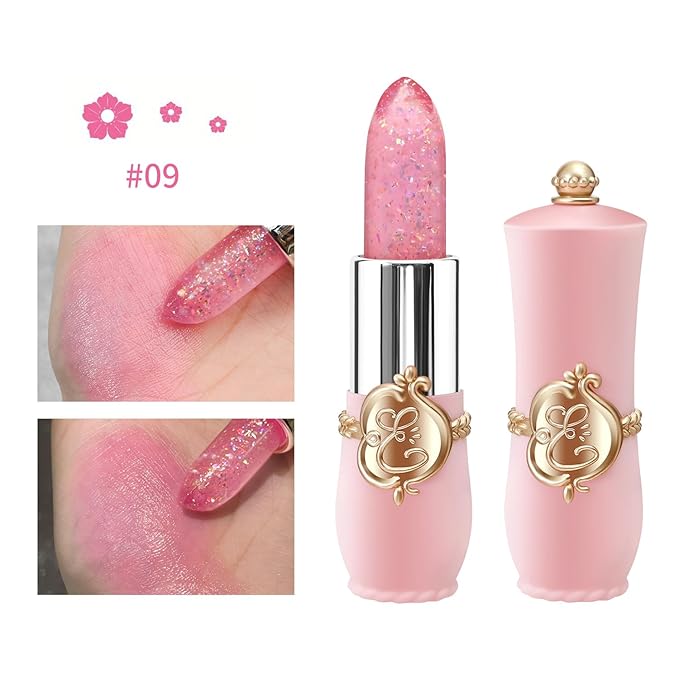 BestLand 3 Pcs/Set Flower Jelly Lipstick Set Temperature Change Moisturizer Long Lasting Nutritious Glossy Shine Lip Balm Magic Gold Crystal PH Color Change Lip Gloss for Women